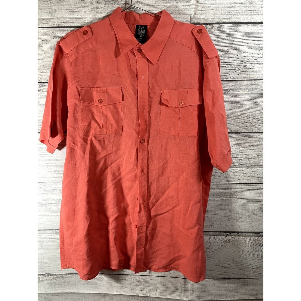 GB- Men's Peach Colored Casual Button Up Shirt - Size 2XL
